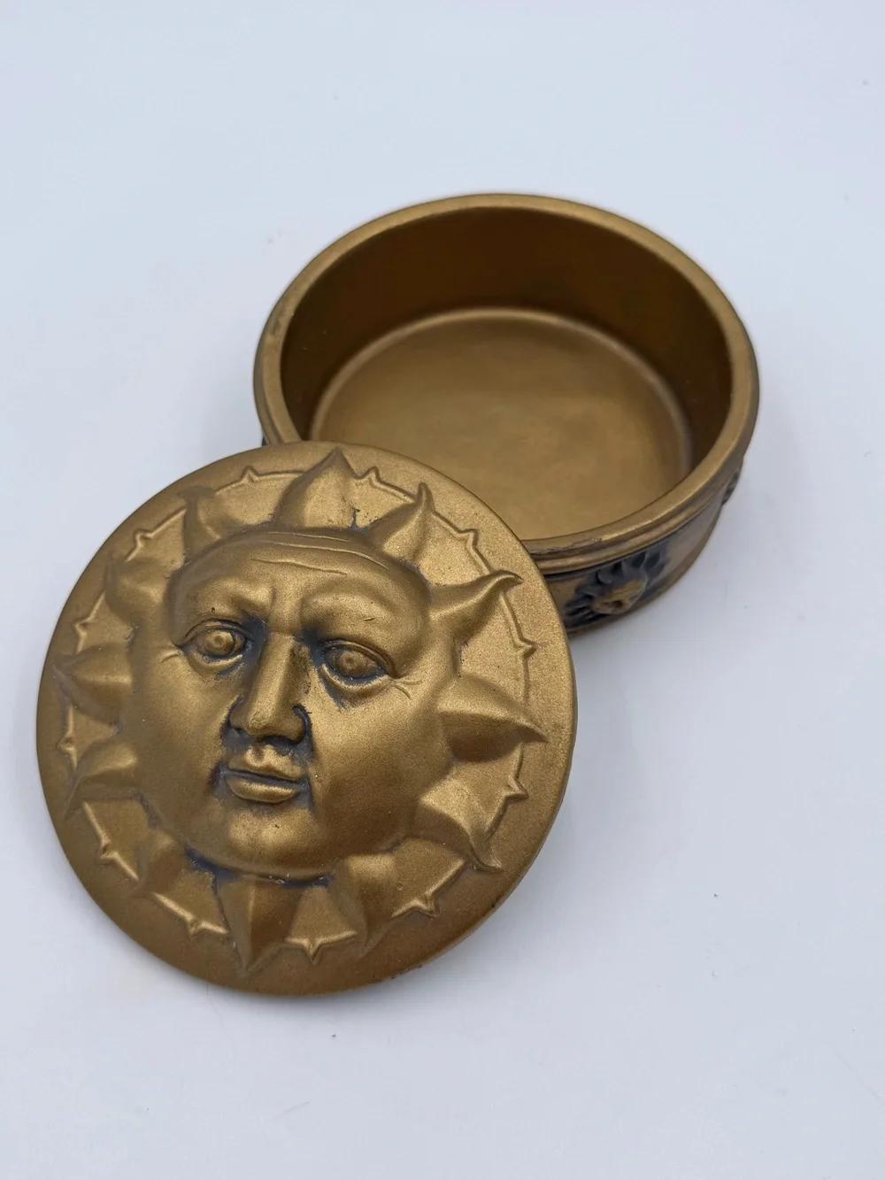 Vintage Pier 1 Gold Tone Sun Face Trinket Box